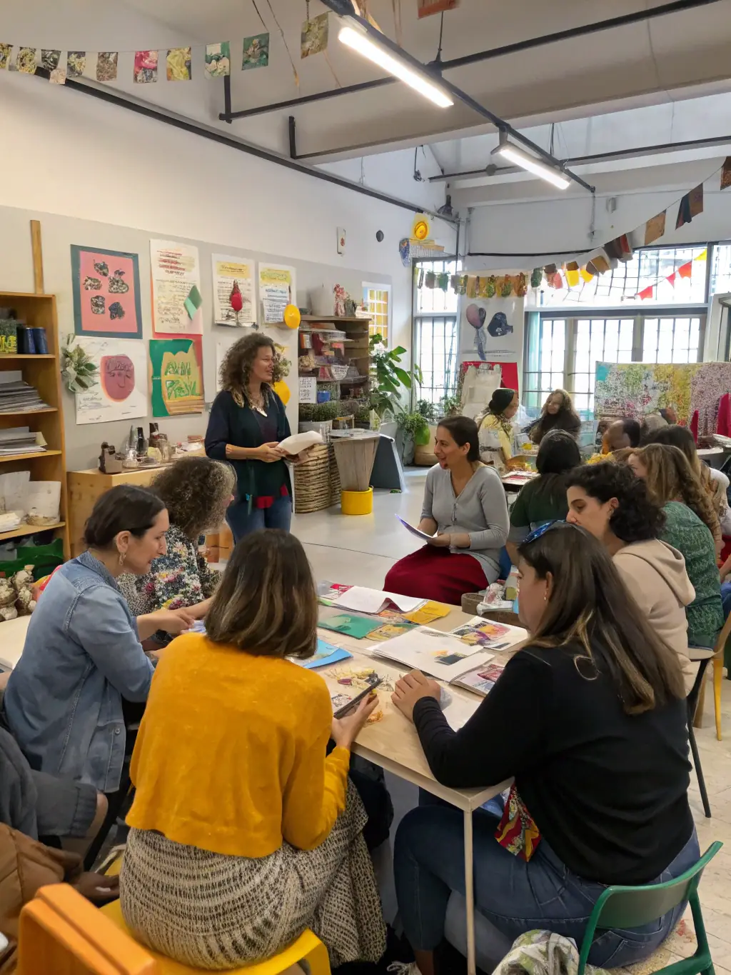 A photograph of participants attending a workshop on traditional building techniques, demonstrating the organization's commitment to education and skill-sharing.